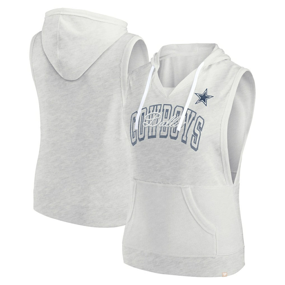 Dallas Cowboys Women's Lounge Script Sleeveless V-Neck Pullover Hoodie Oatmeal