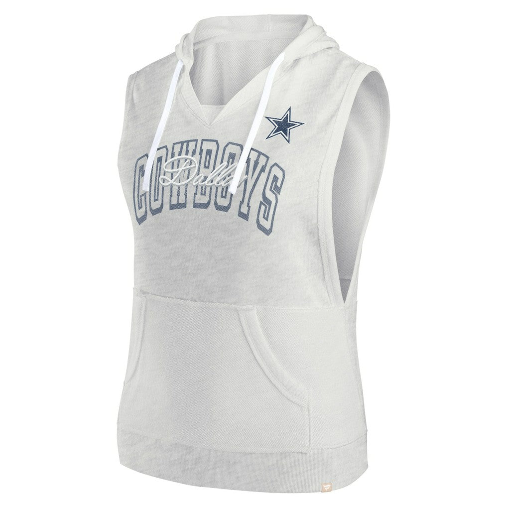 Dallas Cowboys Women's Lounge Script Sleeveless V-Neck Pullover Hoodie Oatmeal
