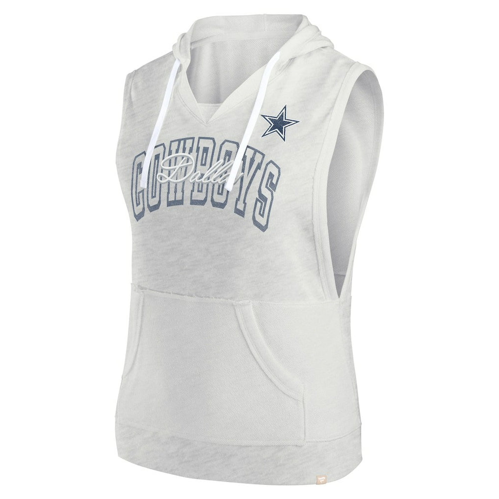 Dallas Cowboys Women's Lounge Script Sleeveless V-Neck Pullover Hoodie Oatmeal