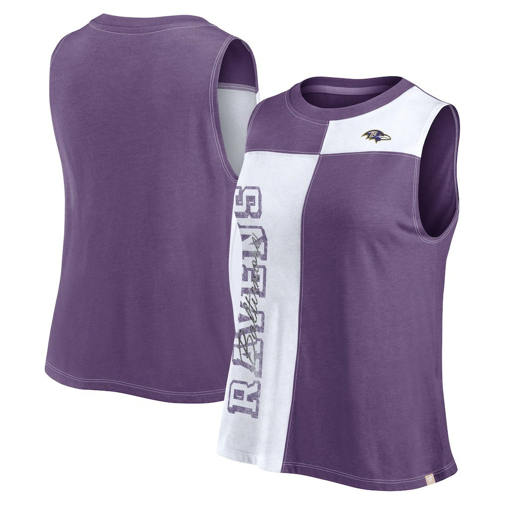 Baltimore Ravens FanaticsWomen's Script Color Block Tank Top Purple/White