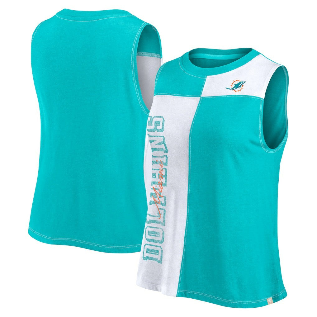 Miami Dolphins FanaticsWomen's Script Color Block Tank Top Aqua/White