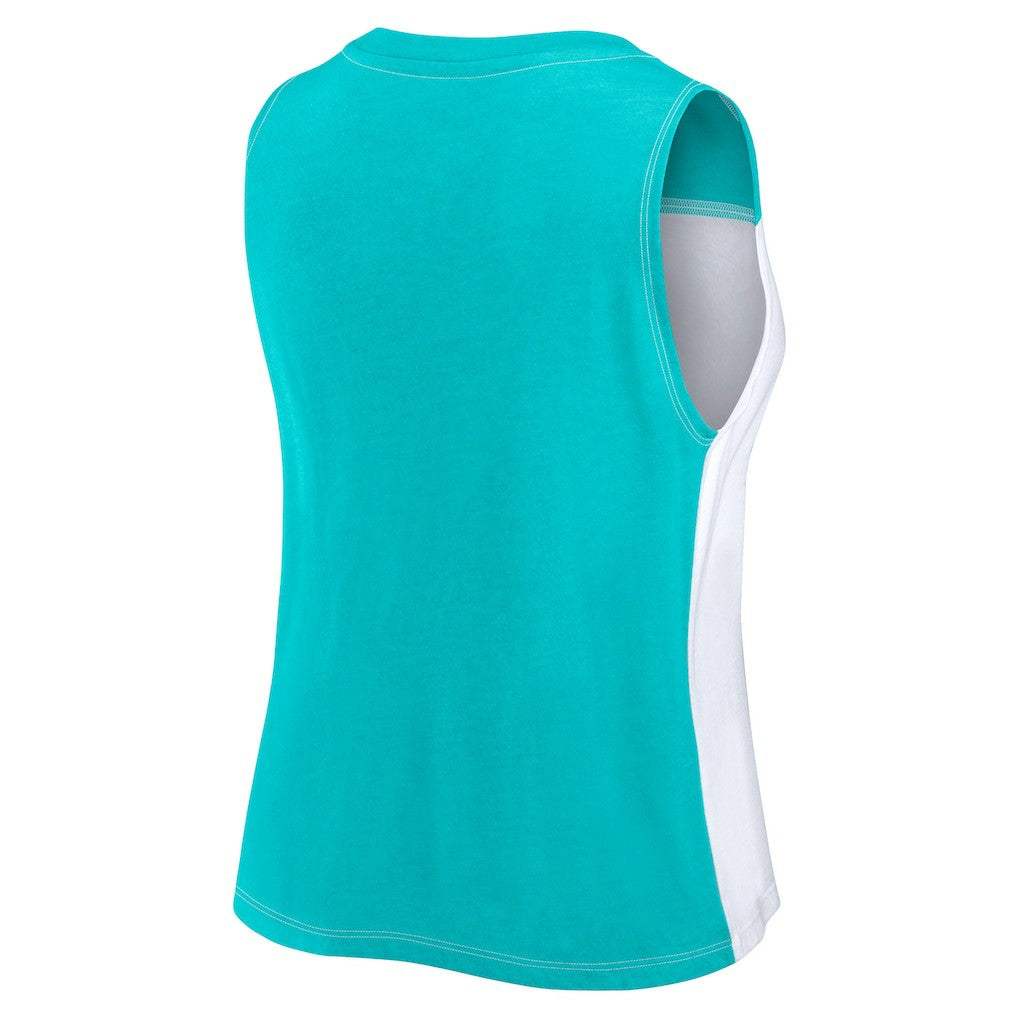 Miami Dolphins FanaticsWomen's Script Color Block Tank Top Aqua/White