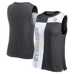 Pittsburgh Steelers FanaticsWomen's Script Color Block Tank Top Black/White
