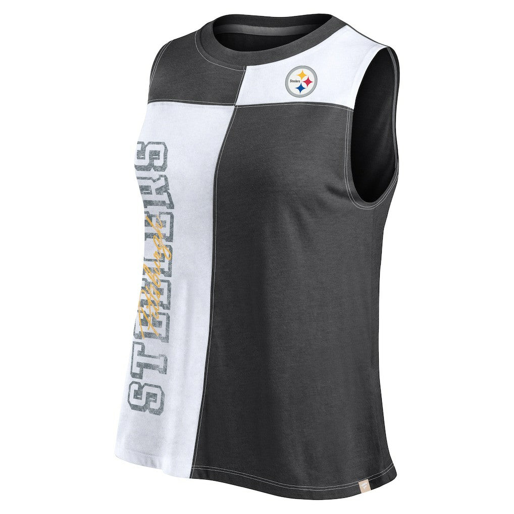 Pittsburgh Steelers FanaticsWomen's Script Color Block Tank Top Black/White