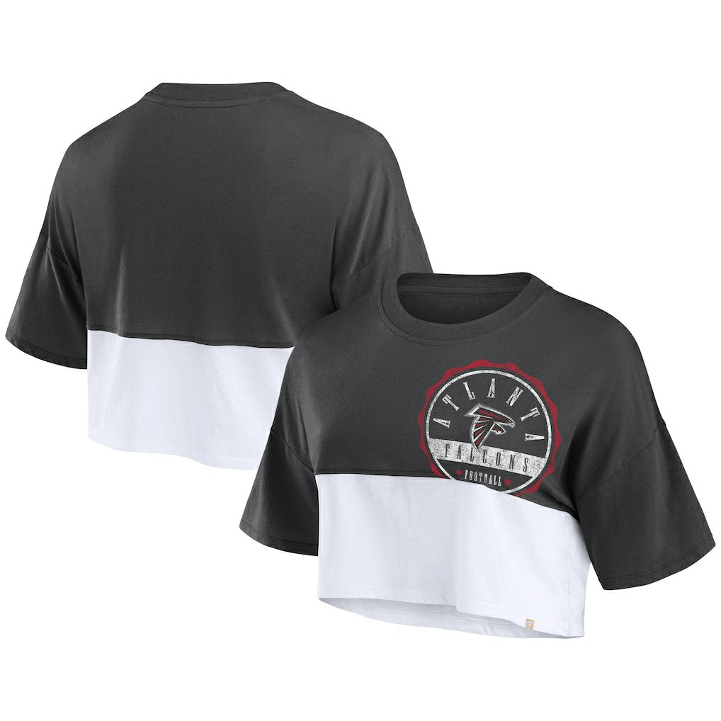 Atlanta Falcons Women's Boxy Color Split Cropped T-Shirt Black/White