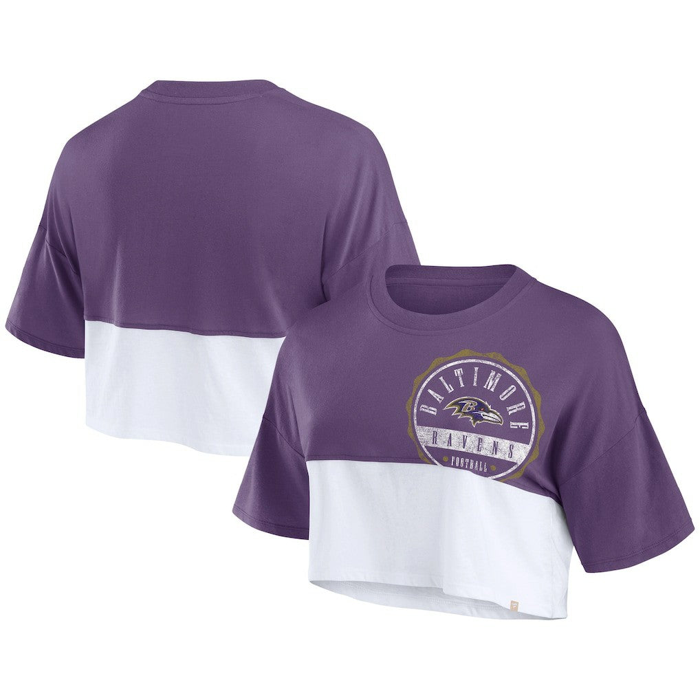 Baltimore Ravens Women's Boxy Color Split Cropped T-Shirt Purple/White
