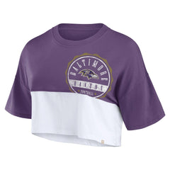 Baltimore Ravens Women's Boxy Color Split Cropped T-Shirt Purple/White
