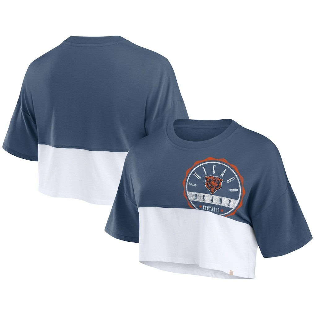 Chicago Bears Women's Boxy Color Split Cropped T-Shirt Navy/White