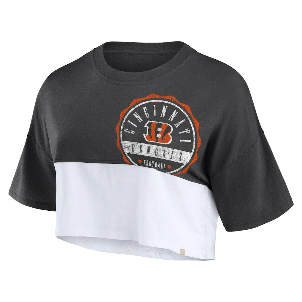 Cincinnati Bengals Women's Boxy Color Split Cropped T-Shirt Black/White