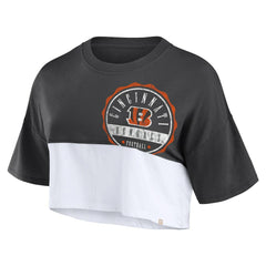 Cincinnati Bengals Women's Boxy Color Split Cropped T-Shirt Black/White