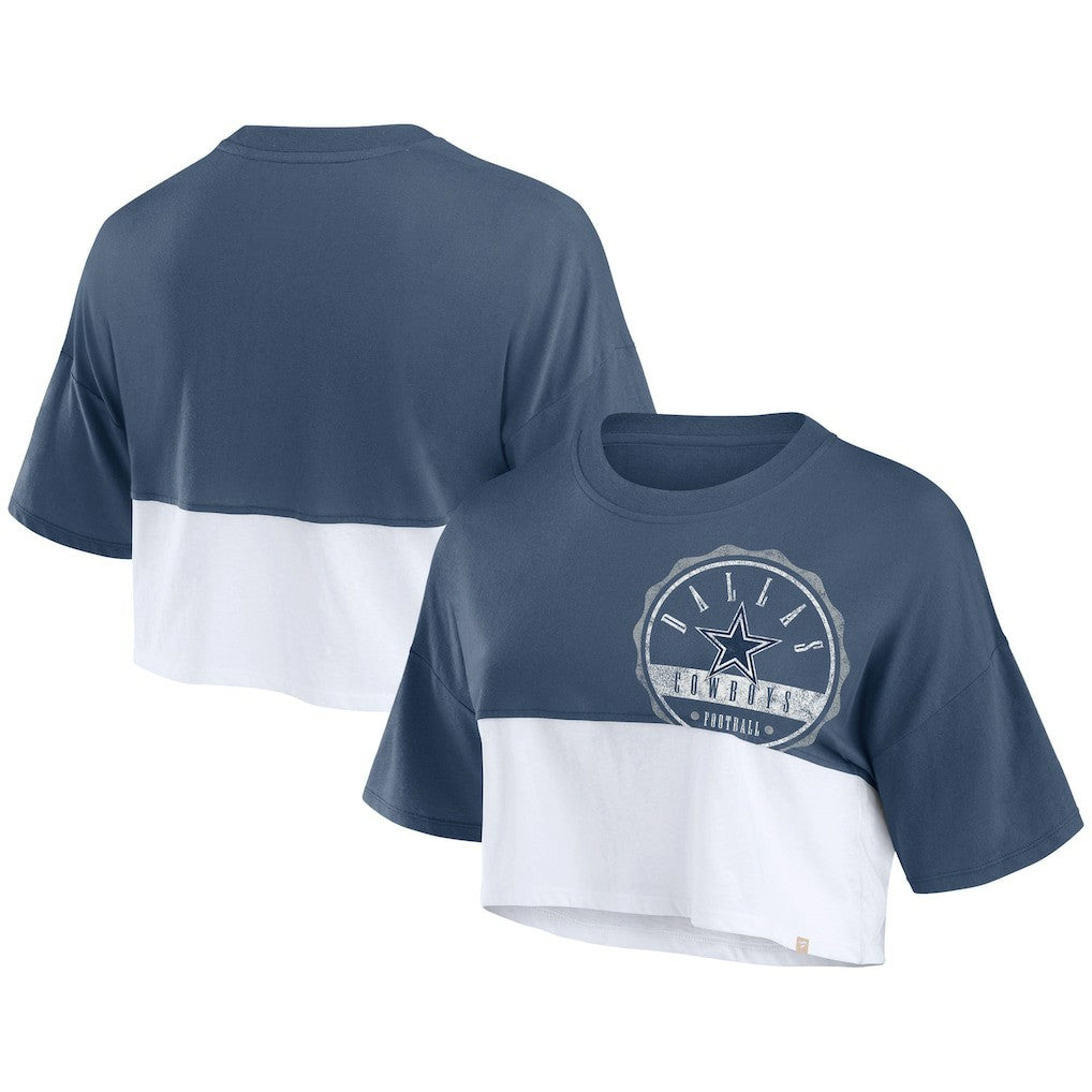 Dallas Cowboys Women's Boxy Color Split Cropped T-Shirt Navy/White