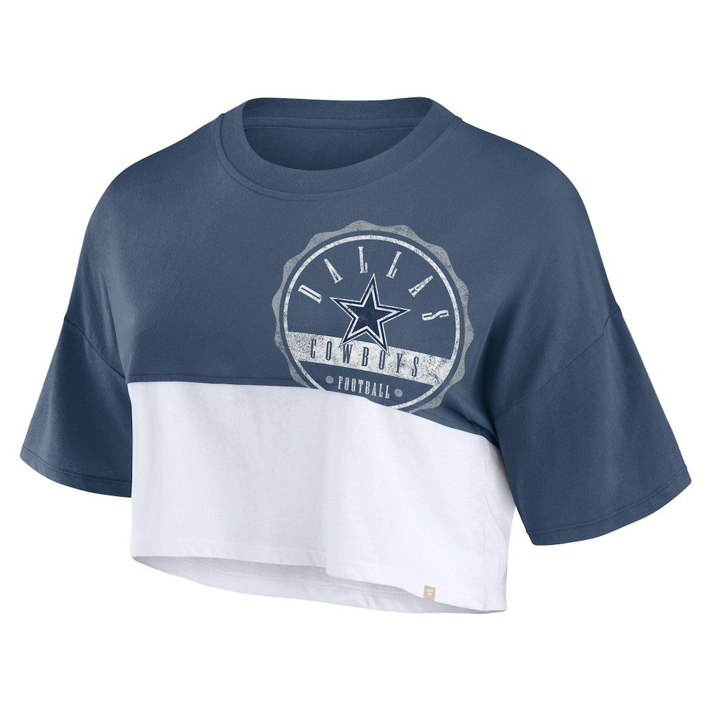 Dallas Cowboys Women's Boxy Color Split Cropped T-Shirt Navy/White
