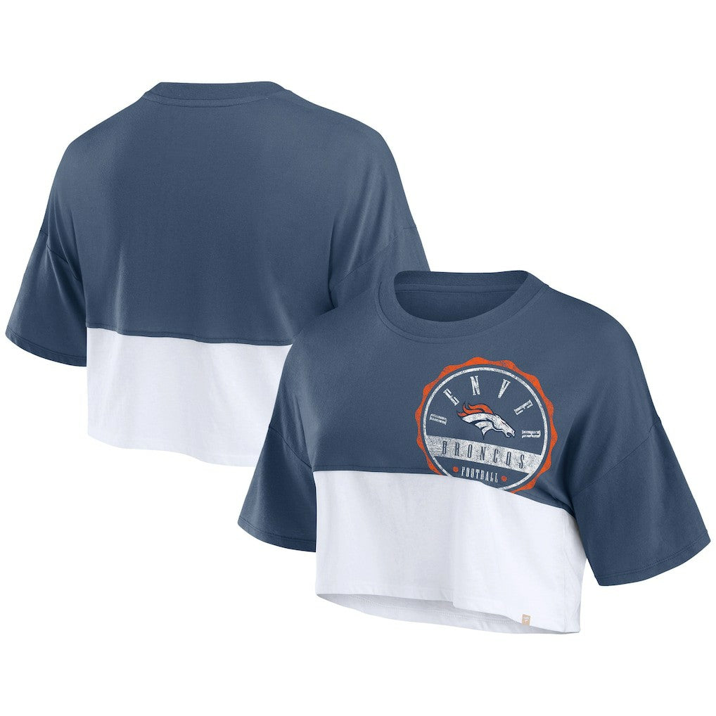Denver Broncos Women's Boxy Color Split Cropped T-Shirt Navy/White