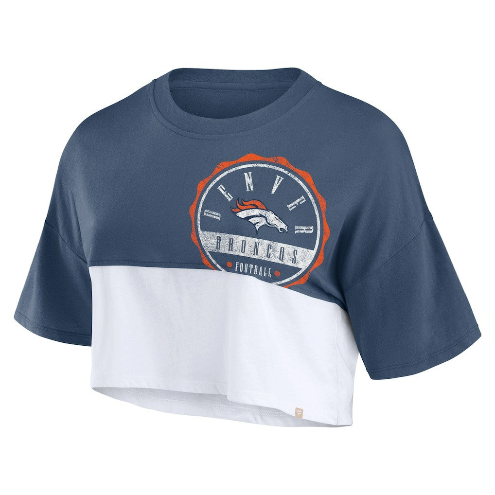 Denver Broncos Women's Boxy Color Split Cropped T-Shirt Navy/White