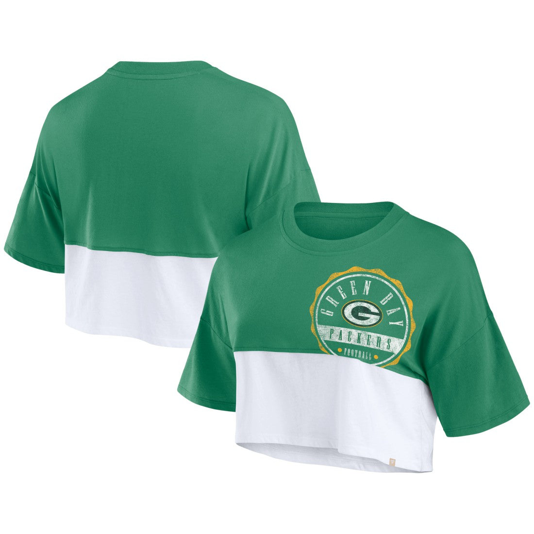 Green Bay Packers Women's Boxy Color Split Cropped T-Shirt Green/White