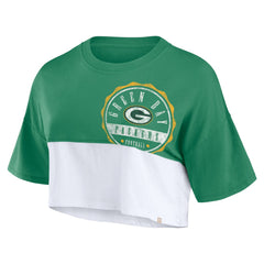 Green Bay Packers Women's Boxy Color Split Cropped T-Shirt Green/White