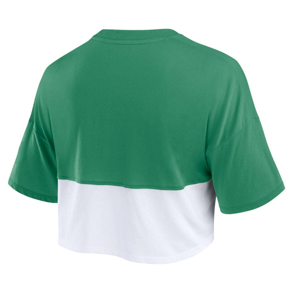 Green Bay Packers Women's Boxy Color Split Cropped T-Shirt Green/White