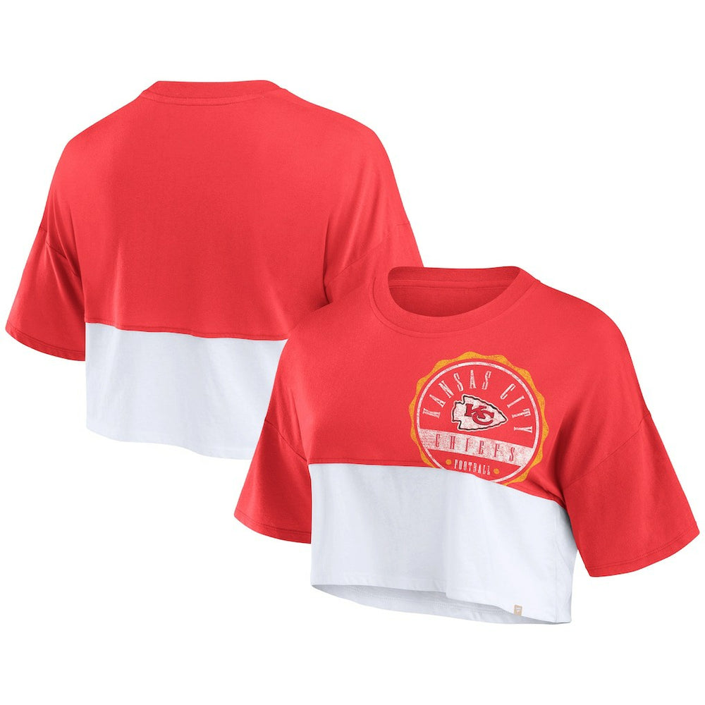 Kansas City Chiefs Women's Boxy Color Split Cropped T-Shirt Red/White