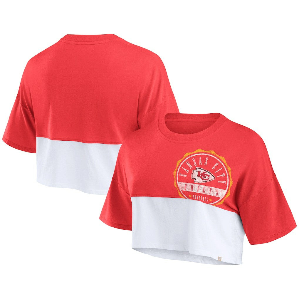 Kansas City Chiefs Women's Boxy Color Split Cropped T-Shirt Red/White
