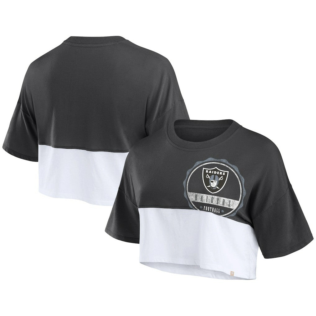 Las Vegas Raiders Women's Boxy Color Split Cropped T-Shirt Black/White