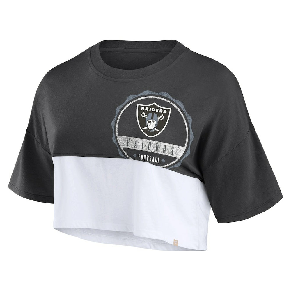 Las Vegas Raiders Women's Boxy Color Split Cropped T-Shirt Black/White