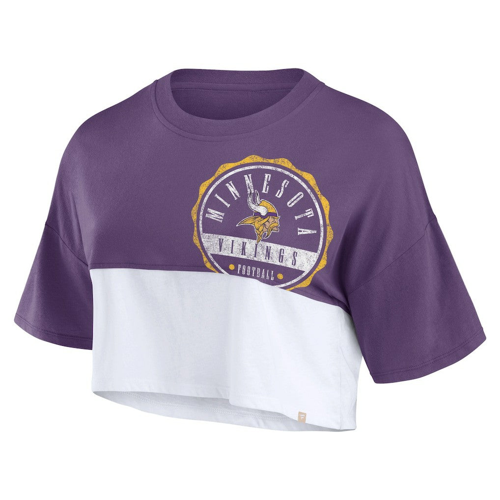 Minnesota Vikings Women's Boxy Color Split Cropped T-Shirt Purple/White