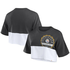 Pittsburgh Steelers Women's Boxy Color Split Cropped T-Shirt Black/White