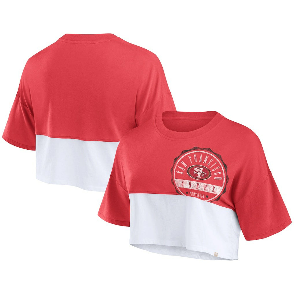 San Francisco 49ers Women's Boxy Color Split Cropped T-Shirt Scarlet/White