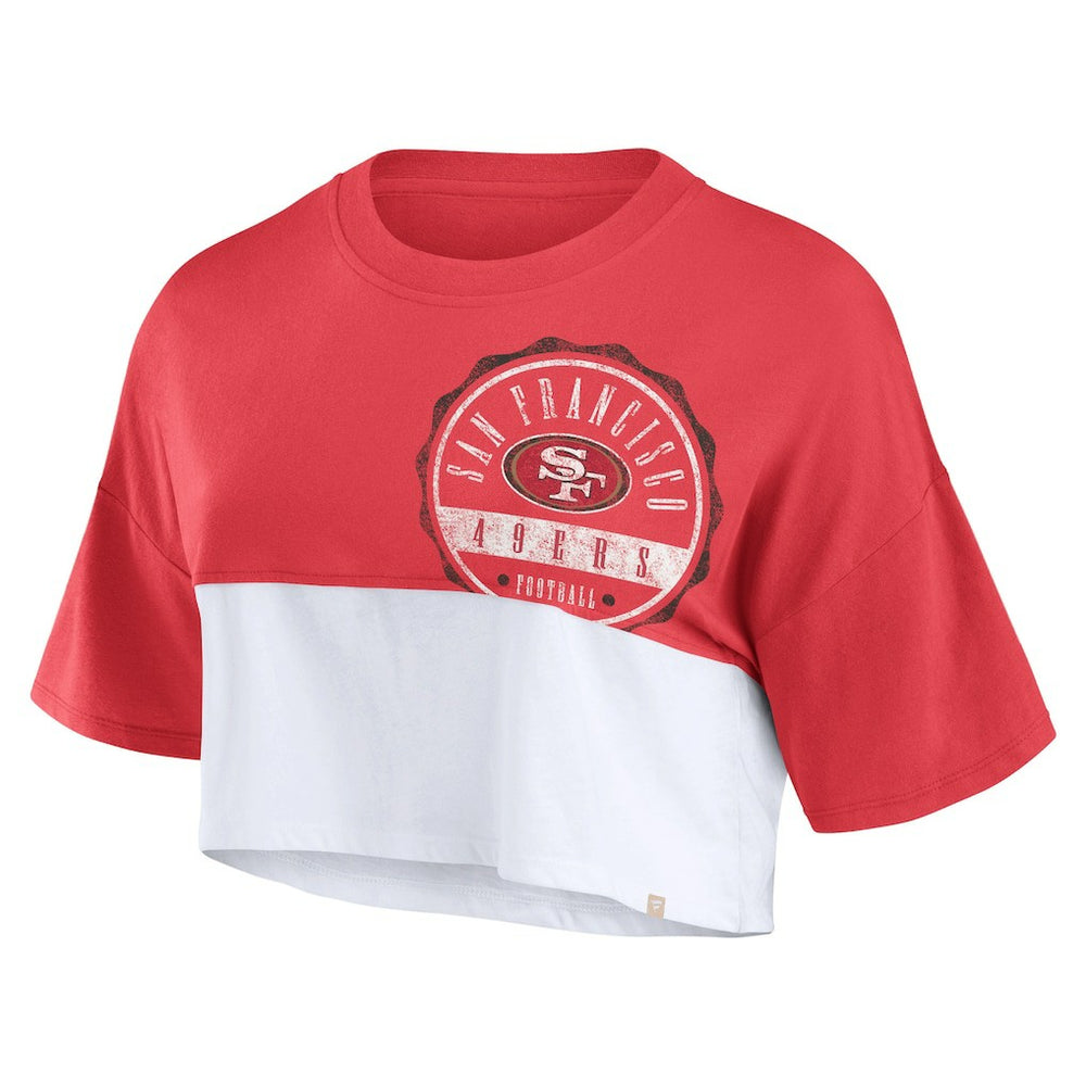 San Francisco 49ers Women's Boxy Color Split Cropped T-Shirt Scarlet/White