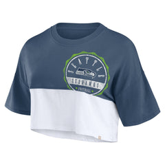 Seattle Seahawks Women's Boxy Color Split Cropped T-Shirt College Navy/White