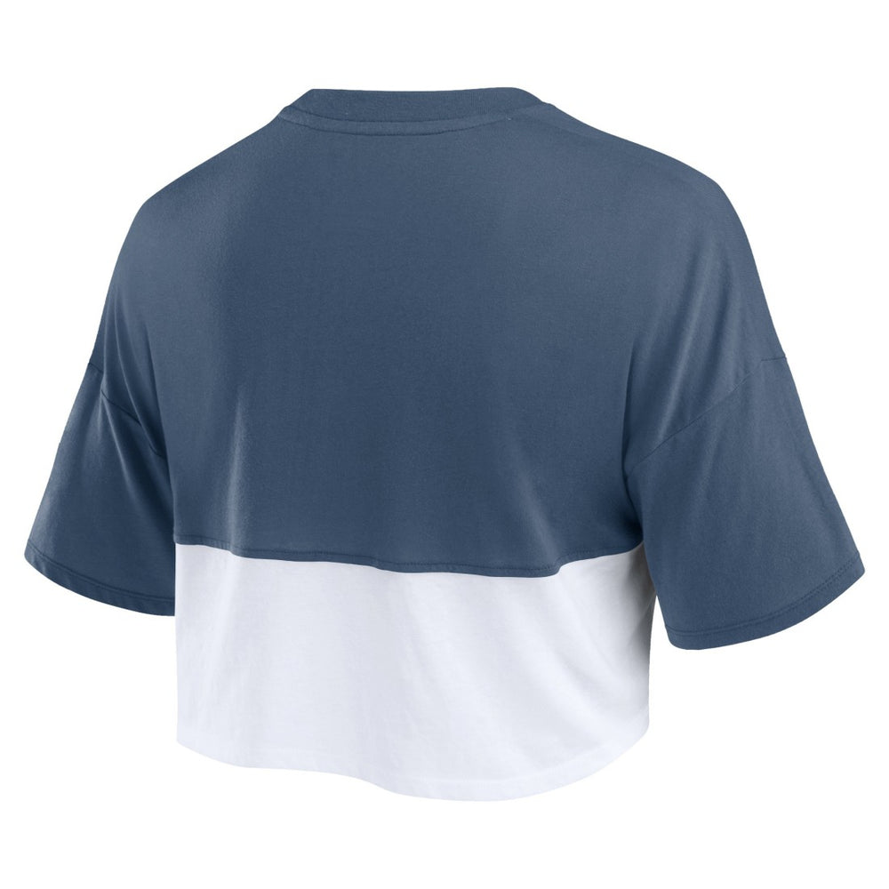 Seattle Seahawks Women's Boxy Color Split Cropped T-Shirt College Navy/White