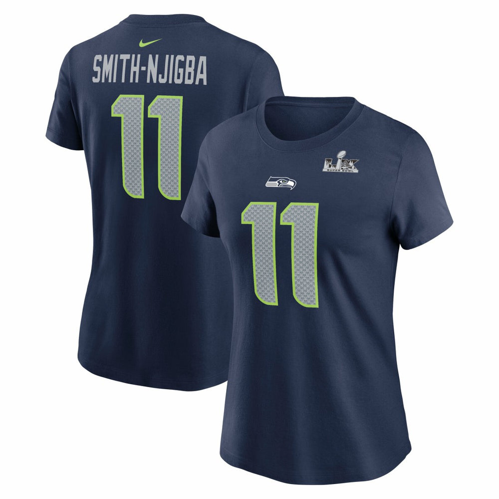 Jaxon Smith-Njigba Seattle Seahawks Women's Super Bowl LX Patch Name & Number T-Shirt College Navy