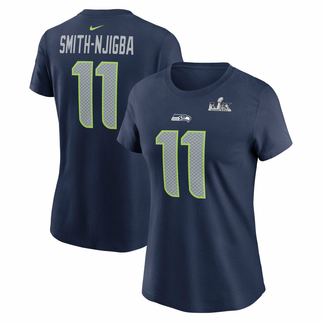 Jaxon Smith-Njigba Seattle Seahawks Women's Super Bowl LX Patch Name & Number T-Shirt College Navy