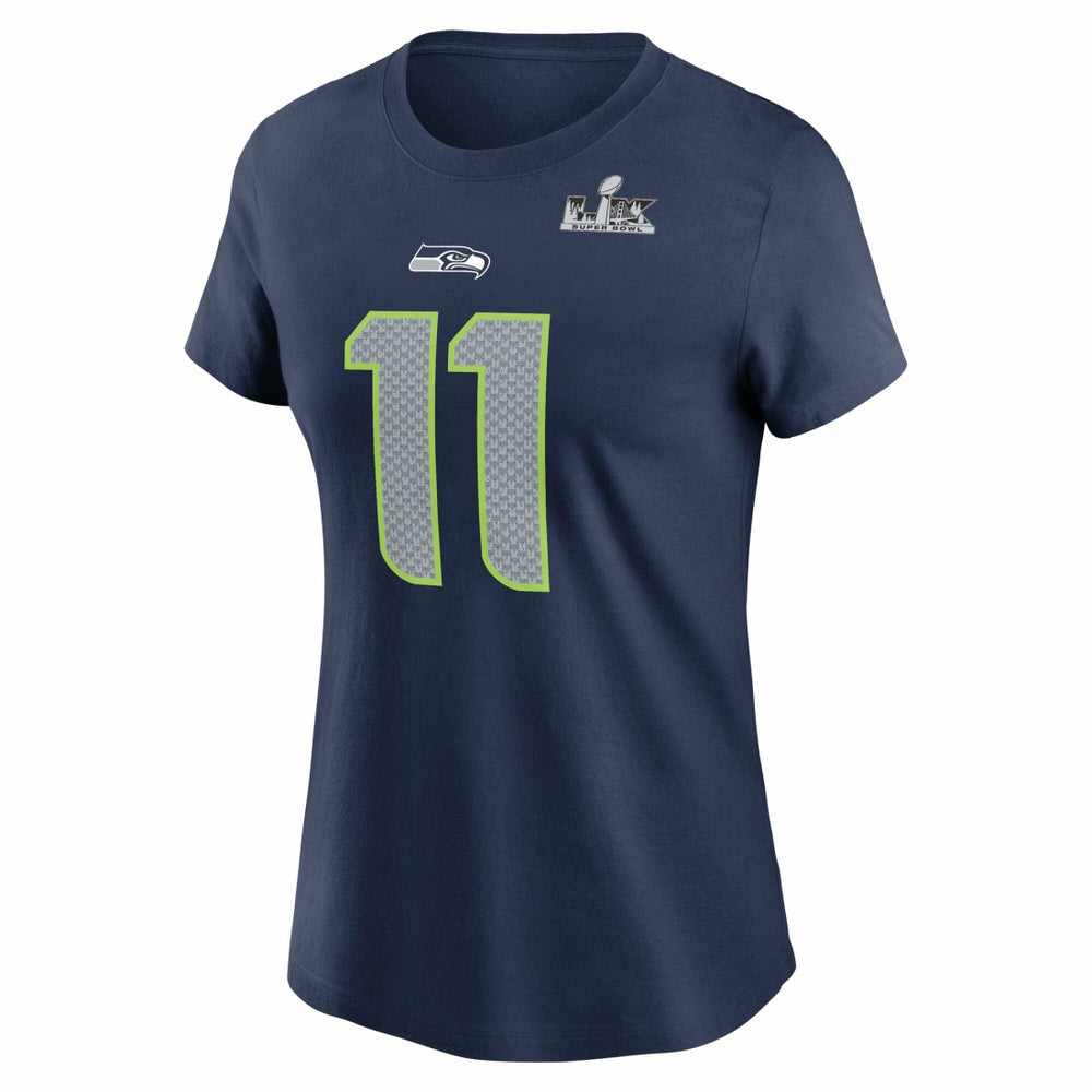 Jaxon Smith-Njigba Seattle Seahawks Women's Super Bowl LX Patch Name & Number T-Shirt College Navy
