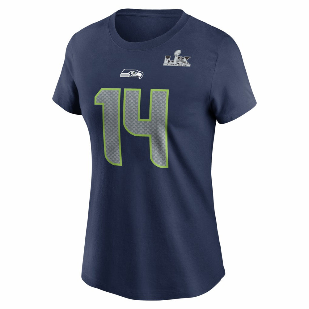 Sam Darnold Seattle Seahawks Women's Super Bowl LX Patch Name & Number T-Shirt College Navy