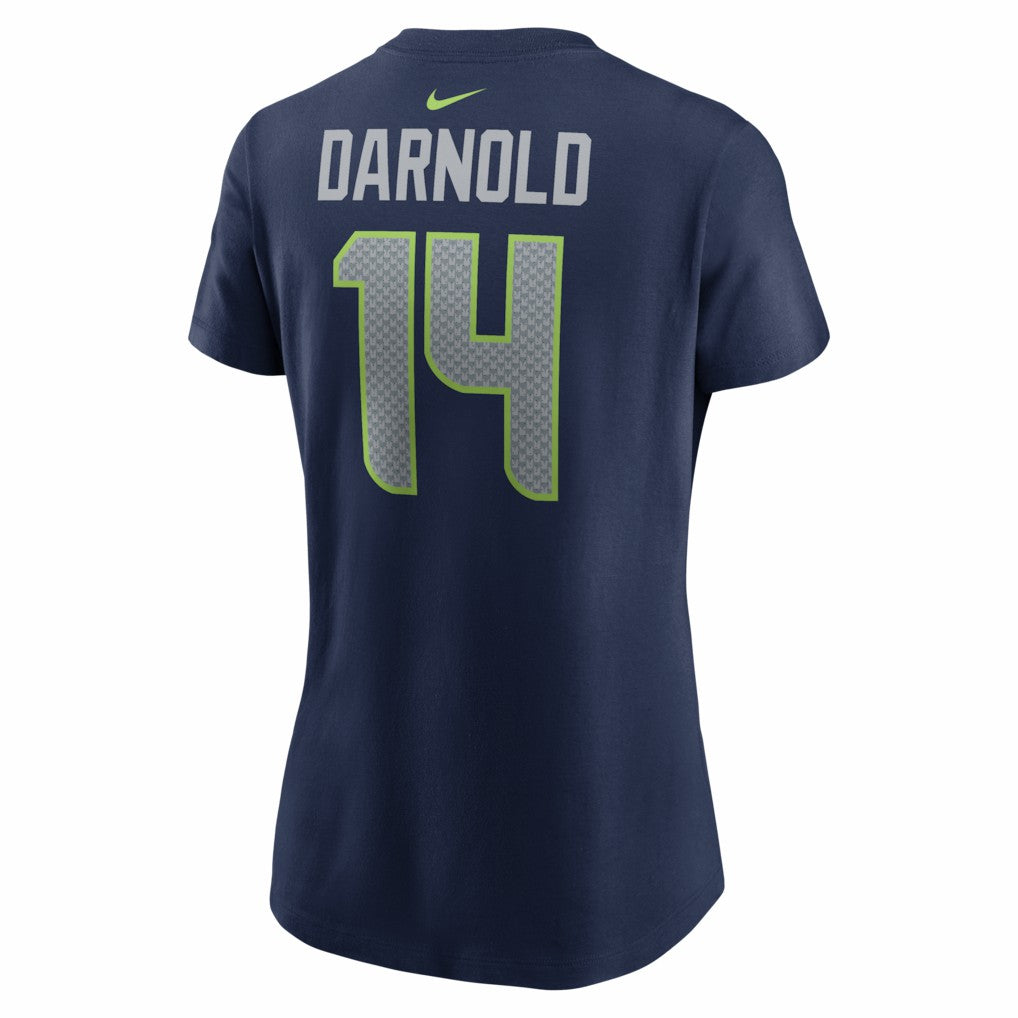 Sam Darnold Seattle Seahawks Women's Super Bowl LX Patch Name & Number T-Shirt College Navy
