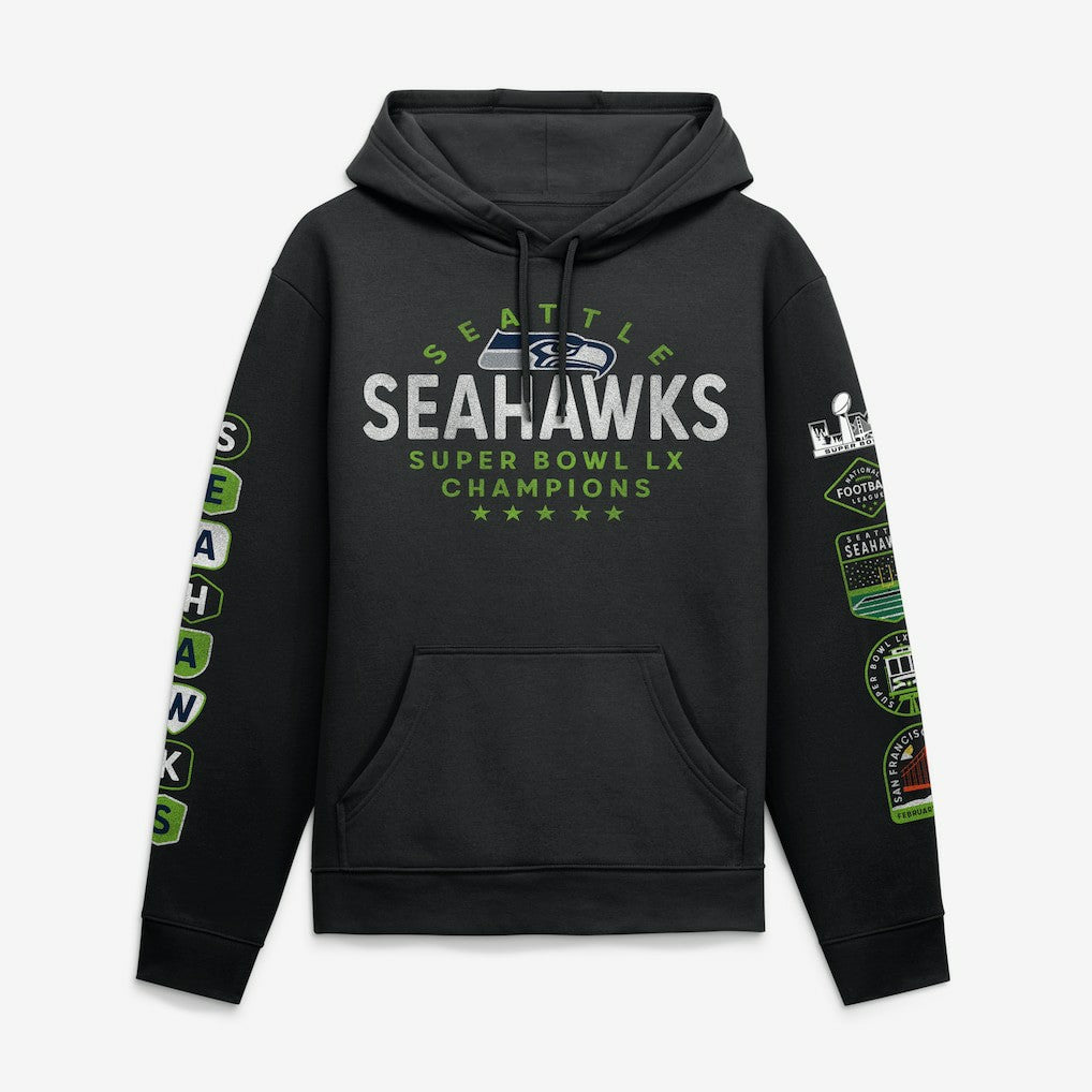 Seattle Seahawks Super Bowl LX Champions Banner Year Hoodie Black