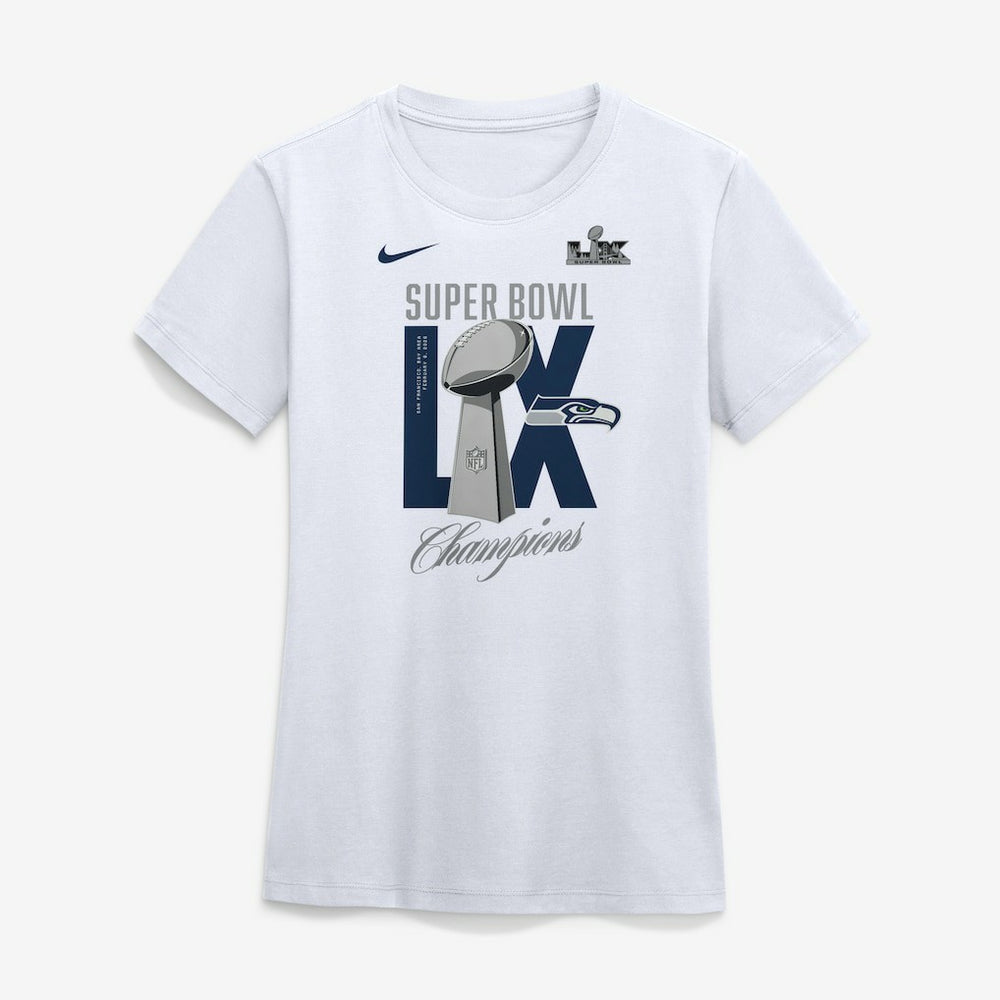 Seattle Seahawks Women's Super Bowl LX Champions Lombardi Trophy T-Shirt White
