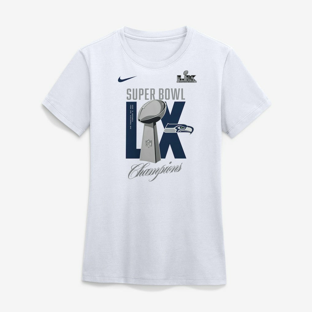 Seattle Seahawks Women's Super Bowl LX Champions Lombardi Trophy T-Shirt White