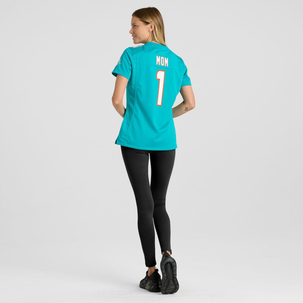 Number 1 Mom Miami Dolphins Women's Game Jersey Aqua
