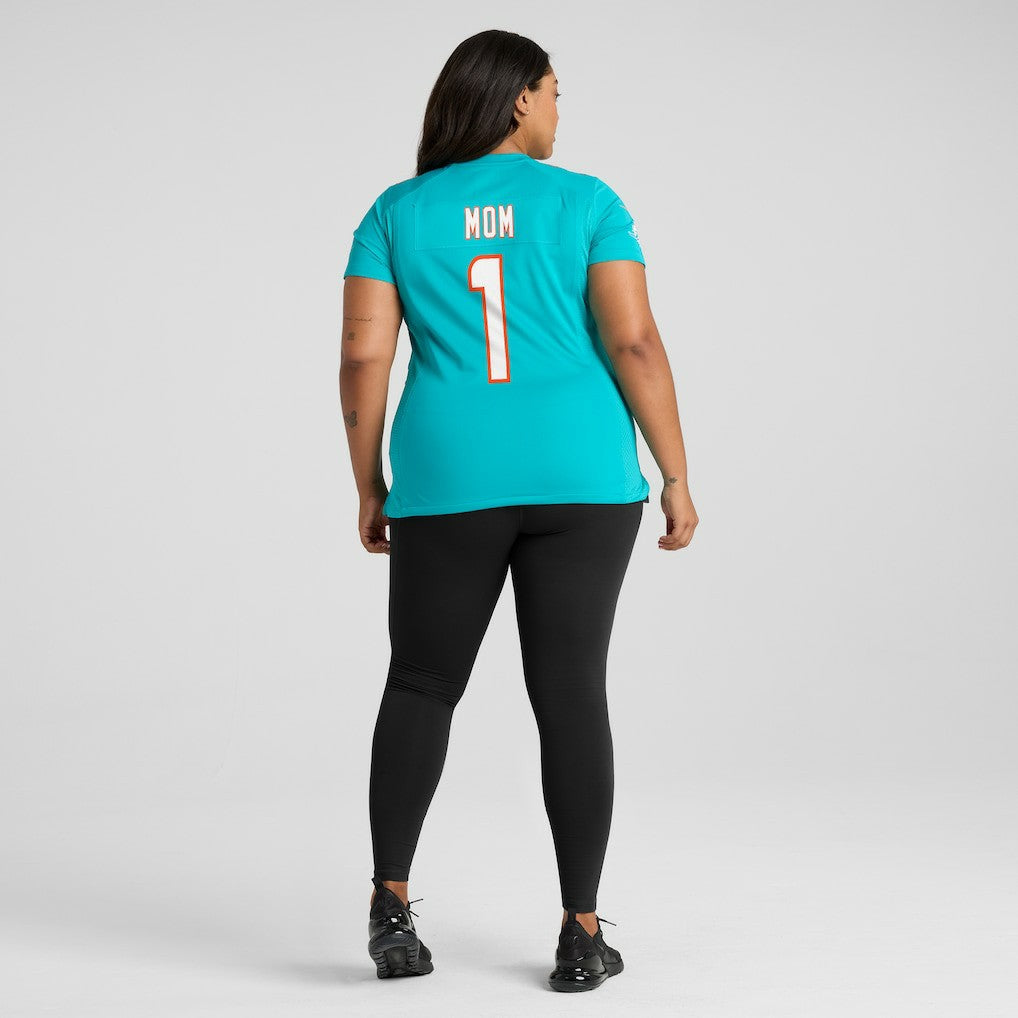 Number 1 Mom Miami Dolphins Women's Game Jersey Aqua