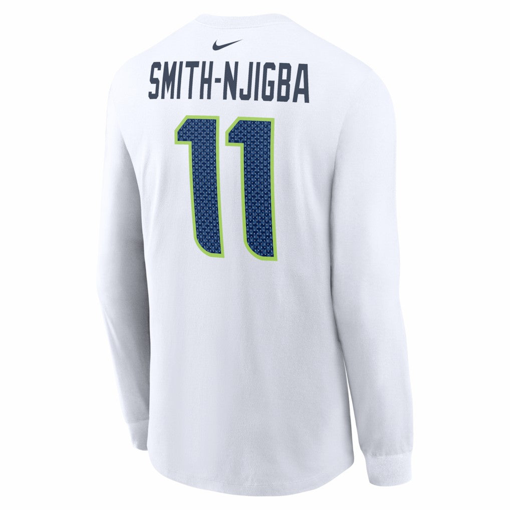 Jaxon Smith-Njigba Seattle Seahawks Super Bowl LX Champions Patch Name & Number Long Sleeve T-Shirt White