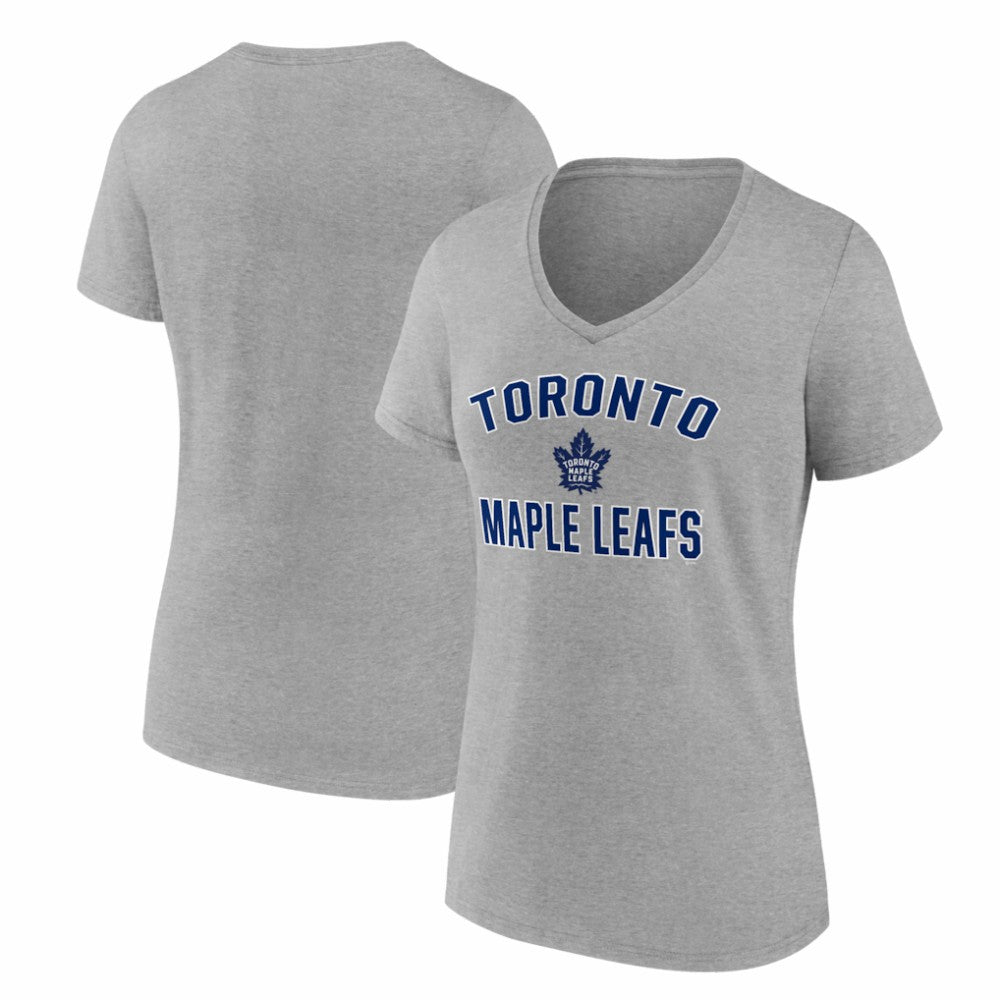 NHL Toronto Maple Leafs Logo Athletic Women's Arch Victory V-Neck T-Shirt - Heather Gray