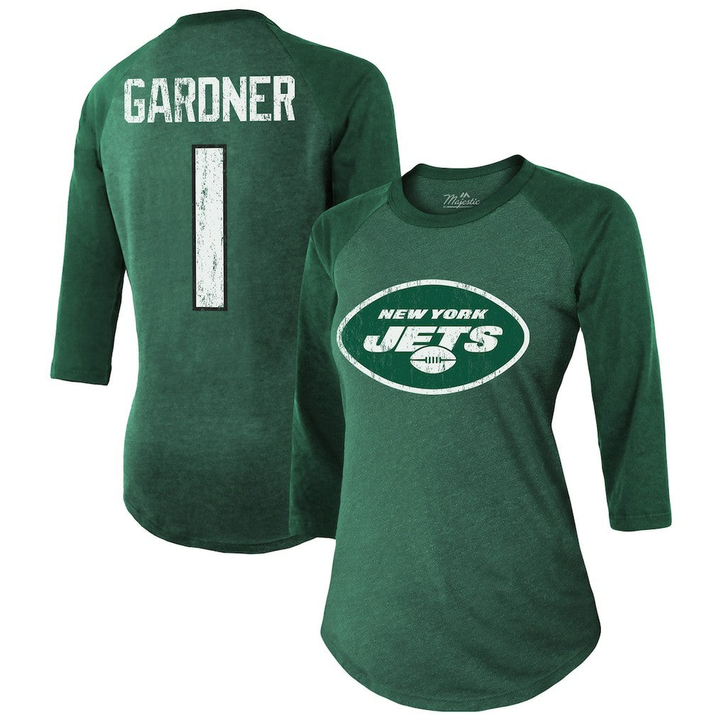 Ahmad Sauce Gardner New York Jets Majestic Threads Women's Player Name & Number Tri-Blend 3/4-Sleeve Fitted T-Shirt Green