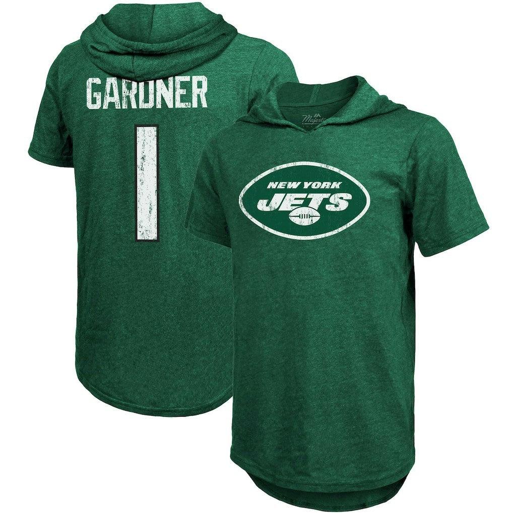 Ahmad Sauce Gardner New York Jets Majestic Threads Player Name & Number Tri-Blend Hoodie T-Shirt Heather Green