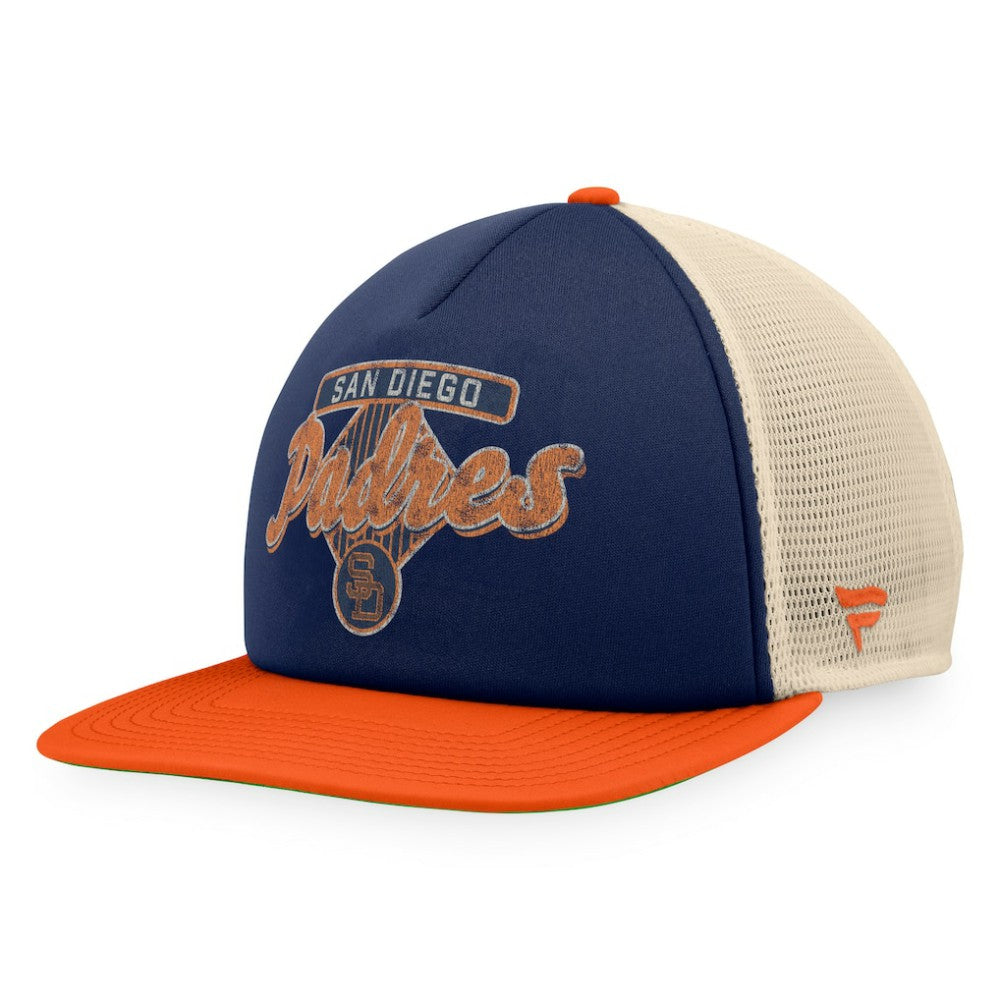 San Diego Padres Fanatics Cooperstown Collection Talley Foam Trucker Snapback Hat - Navy/Orange Hats