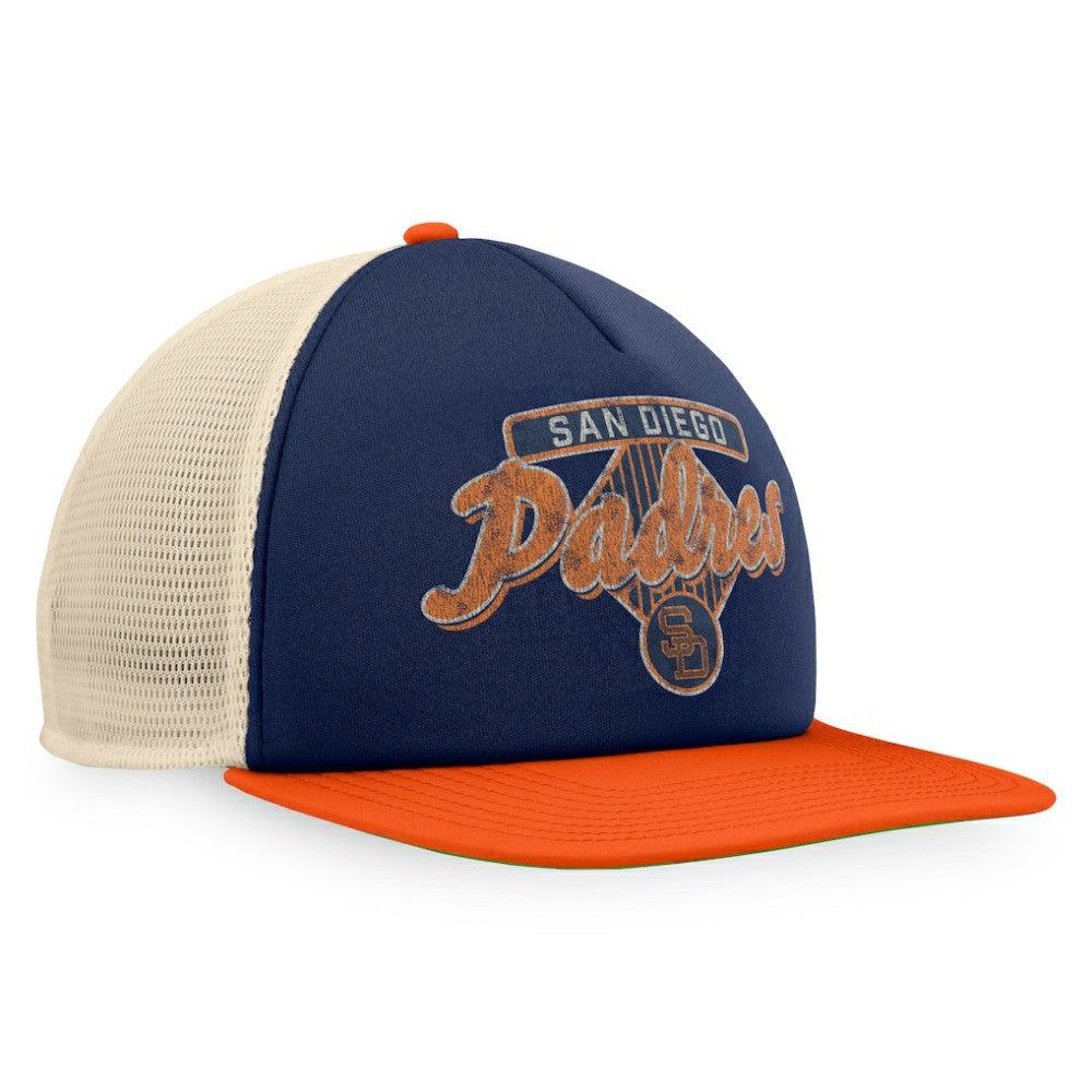 San Diego Padres Fanatics Cooperstown Collection Talley Foam Trucker Snapback Hat - Navy/Orange Hats
