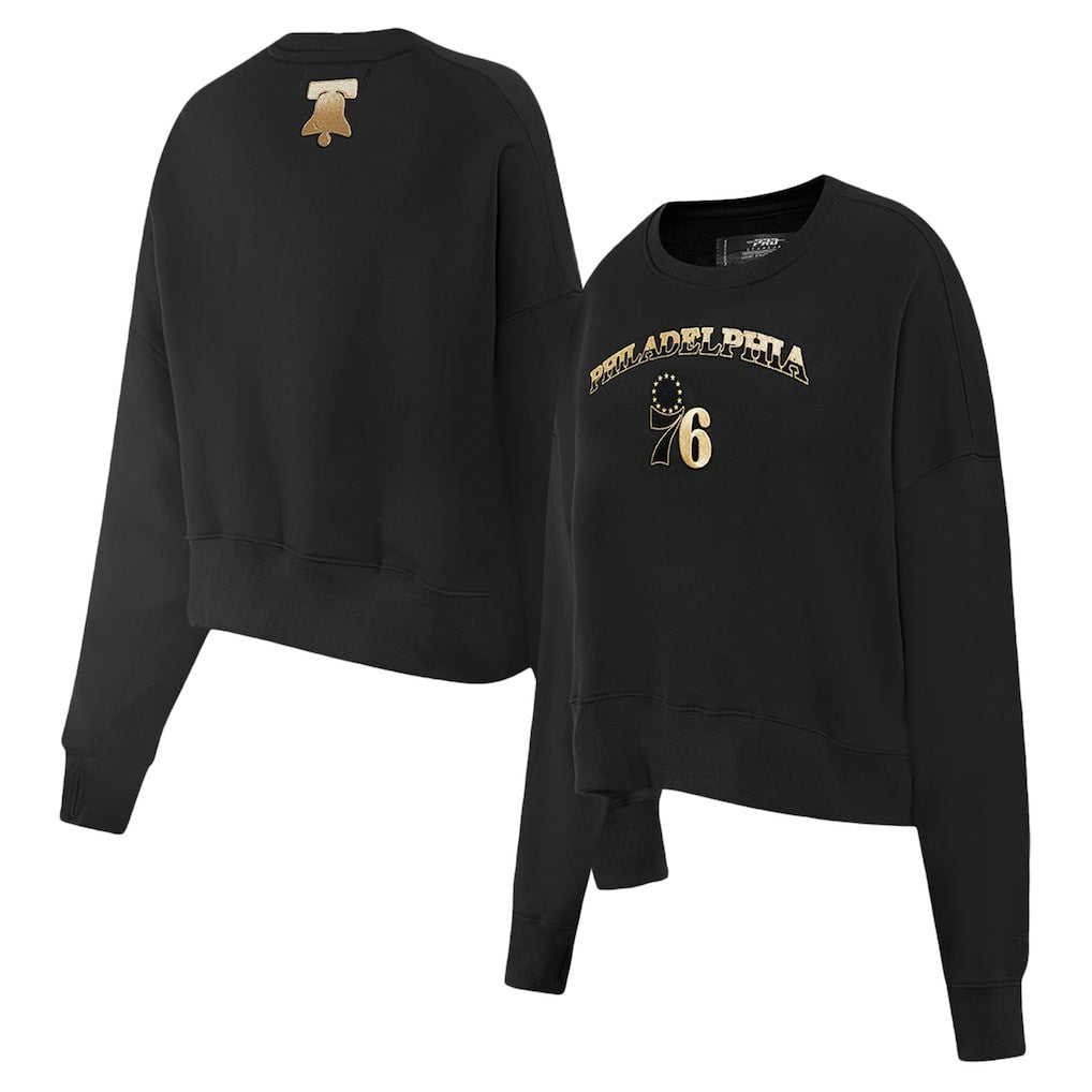 Philadelphia 76ers Pro Standard Women's Glam Cropped Pullover Sweatshirt - Black