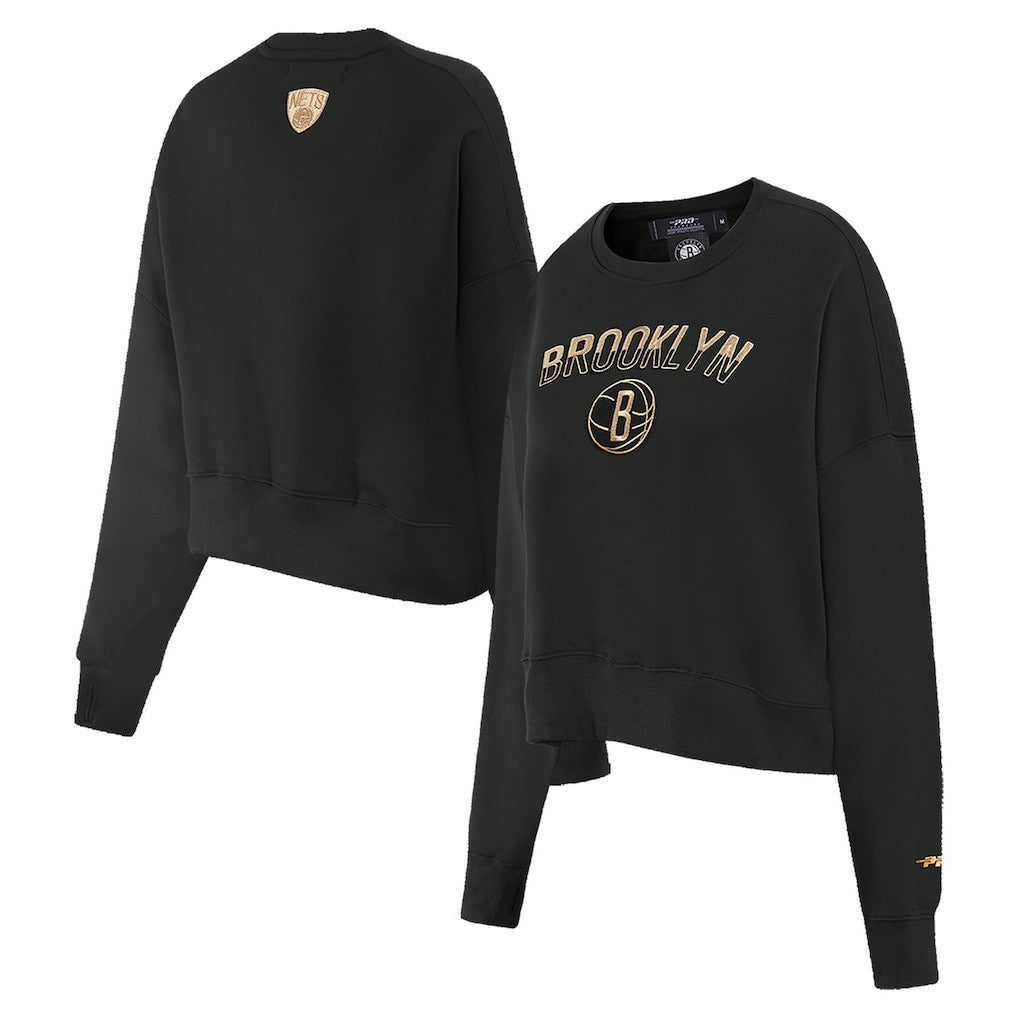 Brooklyn Nets Pro Standard Women's Glam Cropped Pullover Sweatshirt - Black