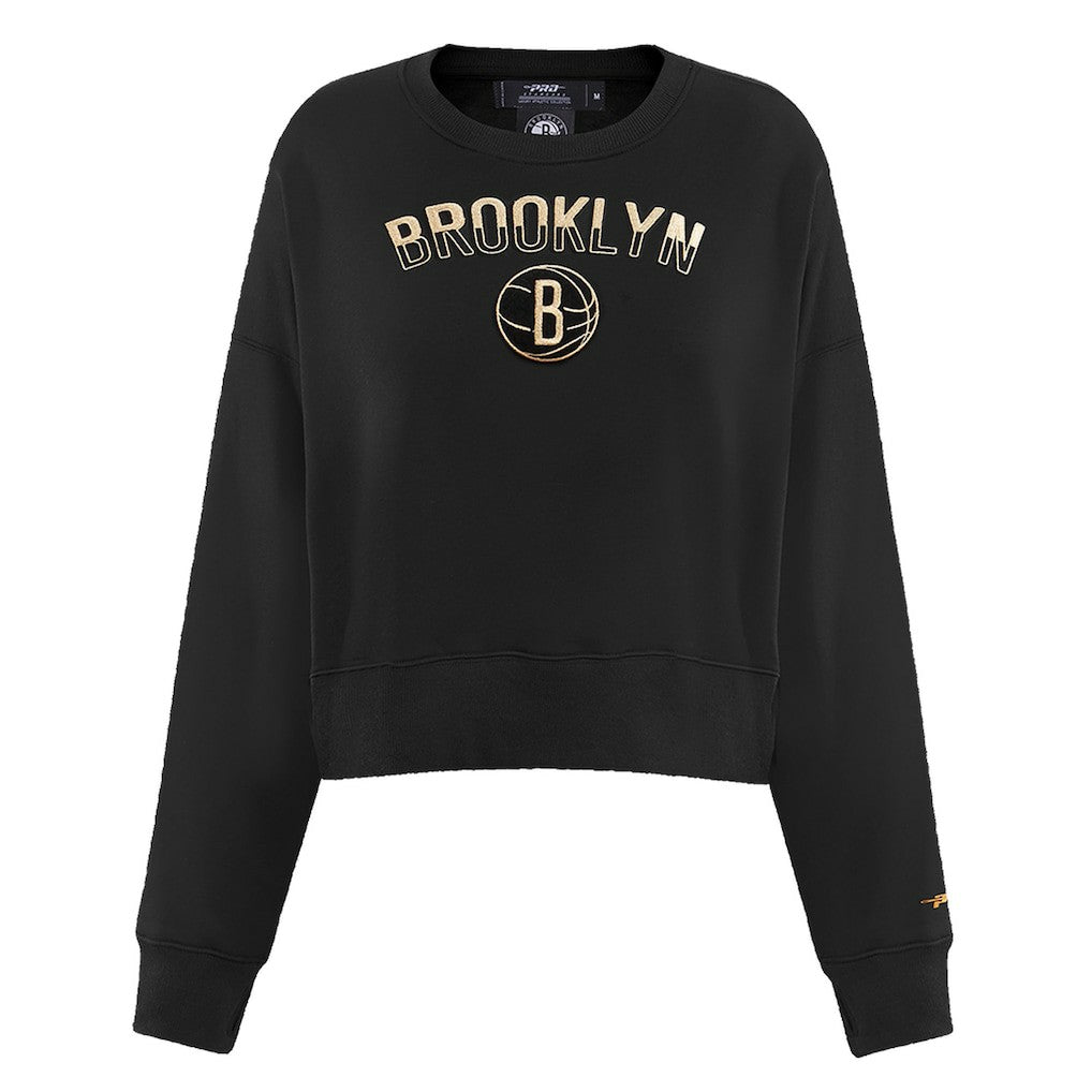 Brooklyn Nets Pro Standard Women's Glam Cropped Pullover Sweatshirt - Black
